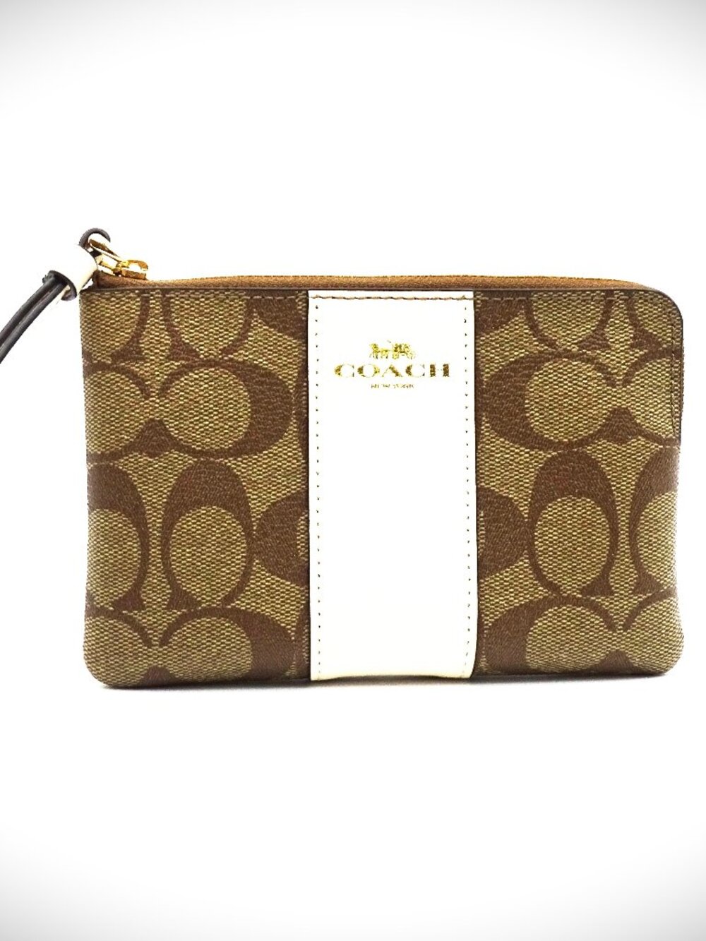 COACH Brown & Cream Color Coach Logo Zip Pouch Wristlet